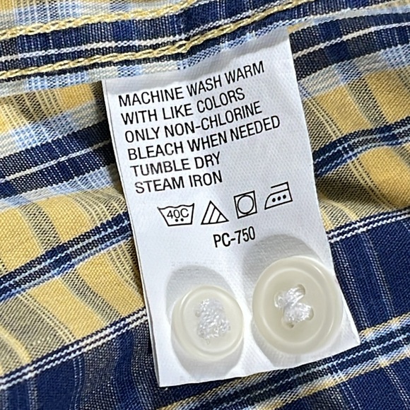 Izod mens yellow blue white tartan plaid long sleeve button down shirt - size M - Picture 7 of 8